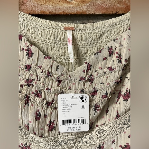 🆕 Free People Juniper Bali Floral Dress Ditsy Floral Neutral Ivory Size 10 - Picture 7 of 8